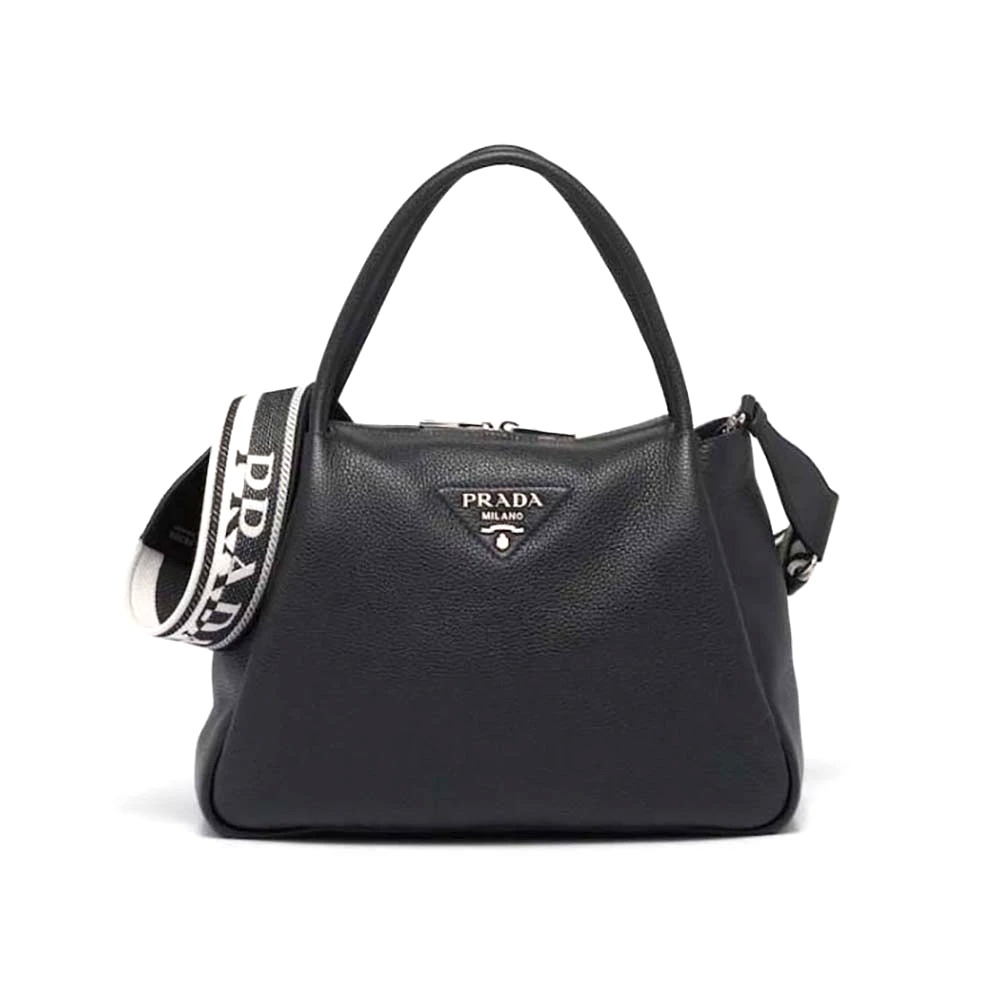 TÚI Prada Women Large Leather Handbag with the Prada Metal Lettering Logo  Gleaming at Its Center-