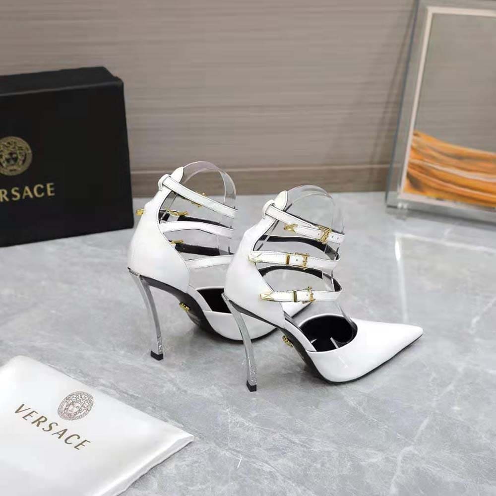 GIÀY Versace Women Pin-Point Pumps in Calf Leather-White