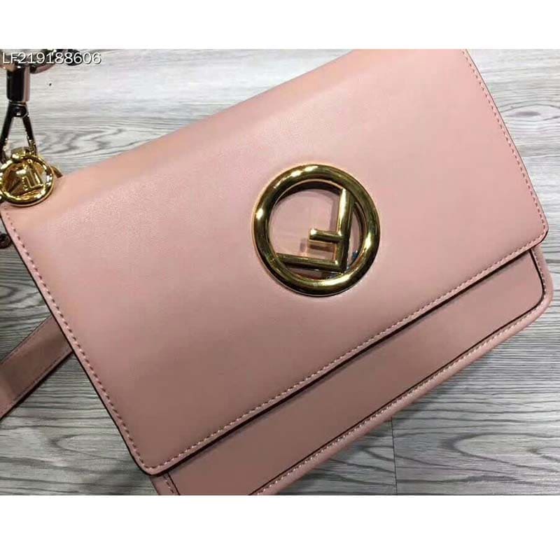 TÚI Fendi KAN I F Top Flap Leather Bag with Strap-Pink