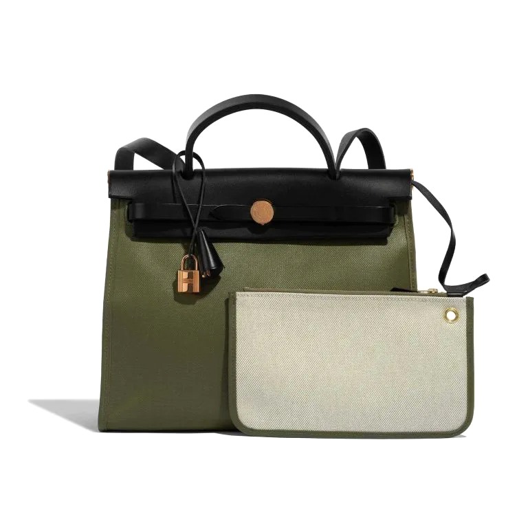 TÚI Hermès Herbag 31 Toile  Vache Hunter Lichen Ecru Black