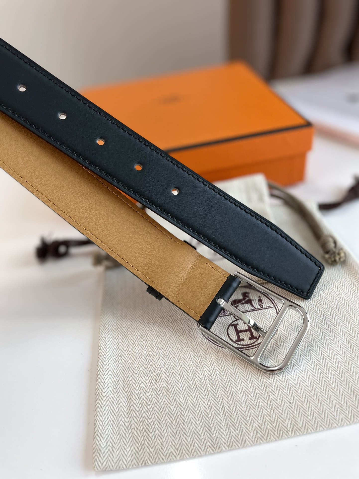 DÂY LƯNG HERMES Togo Black leather