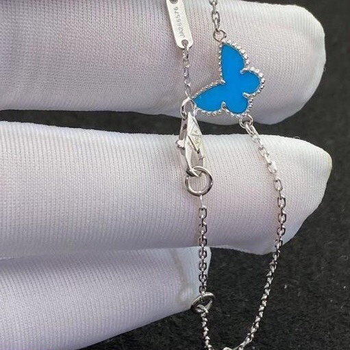 VÒNG TAY VAN CLEEF & ARPELS ALHAMBRA BUTTERFLY TURQUOISE GOLD 18K WHITE GOLD