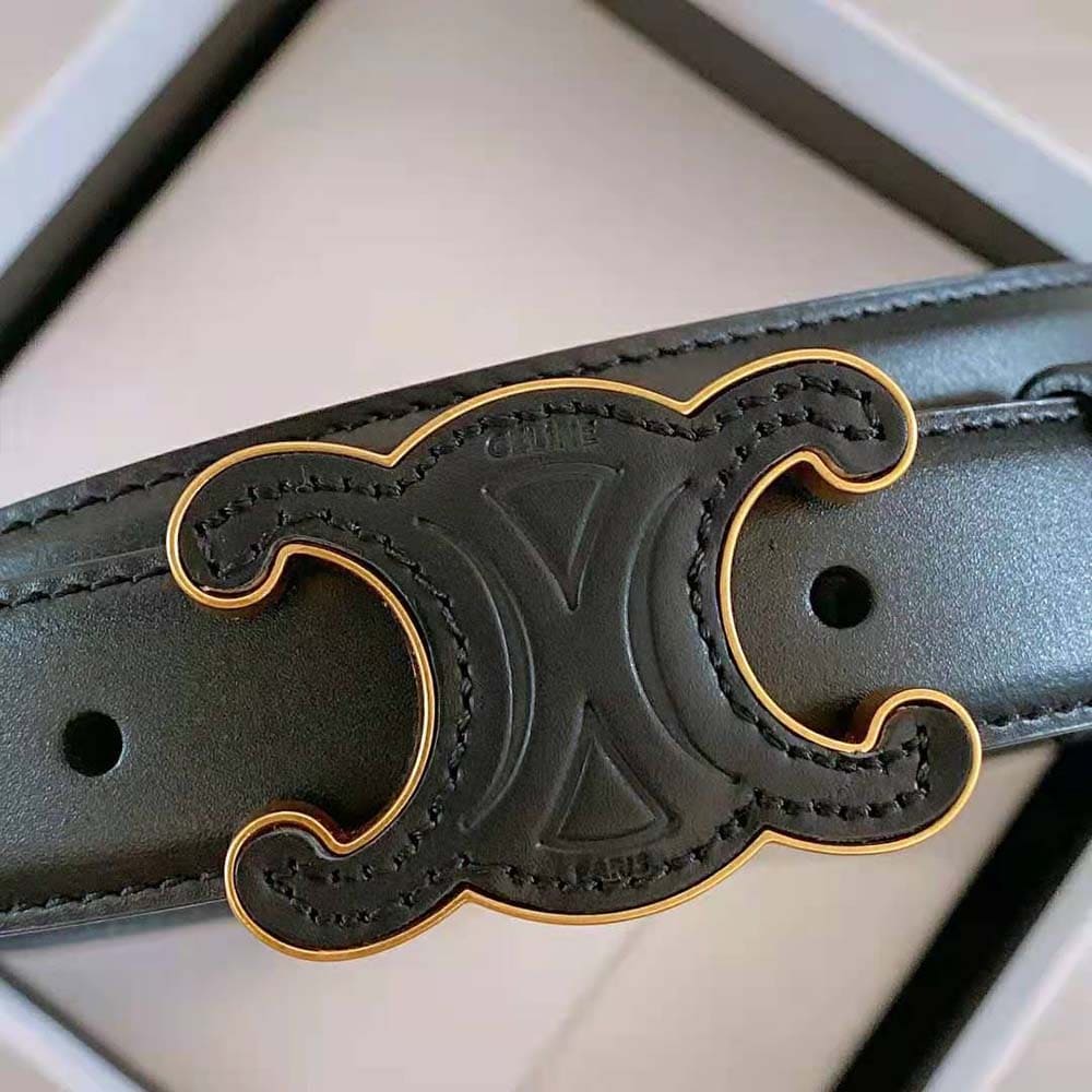 DÂY LƯNG Celine Women Medium Cuir Triomphe Belt in Natural Calfskin-Black