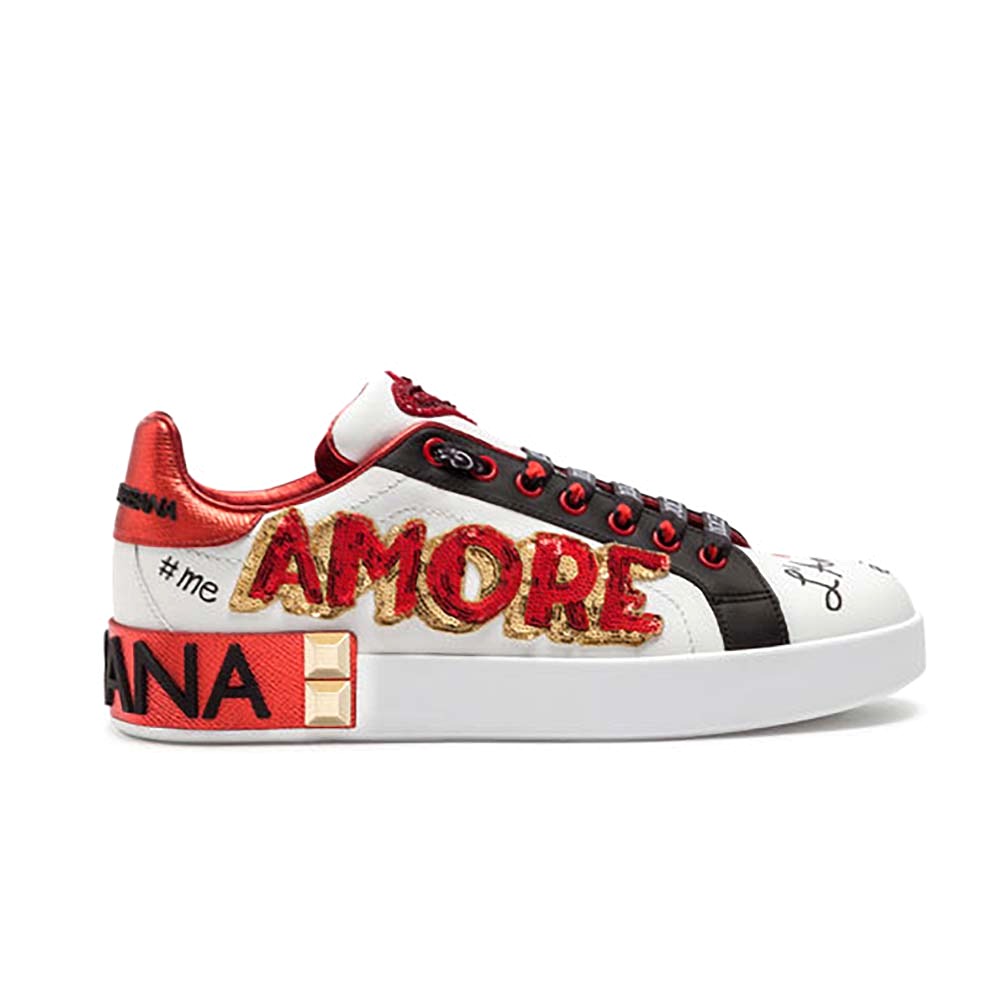 GIÀY Dolce Gabbana D&G Women Shoes Portofino Sneakers in Printed Nappa Calfskin with Patch and Applications GIÀY Dolce Gabbana D&G Women Shoes Portofino Sneakers in Printed Nappa Calfskin with Patch and Applications