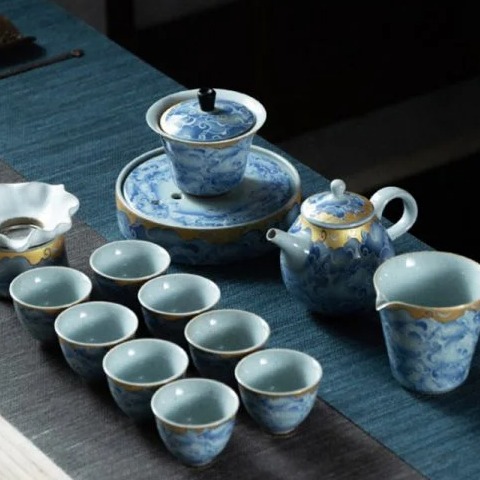 Bộ Bộ Trà Men Cổ Hoa Văn Vẽ Vàng