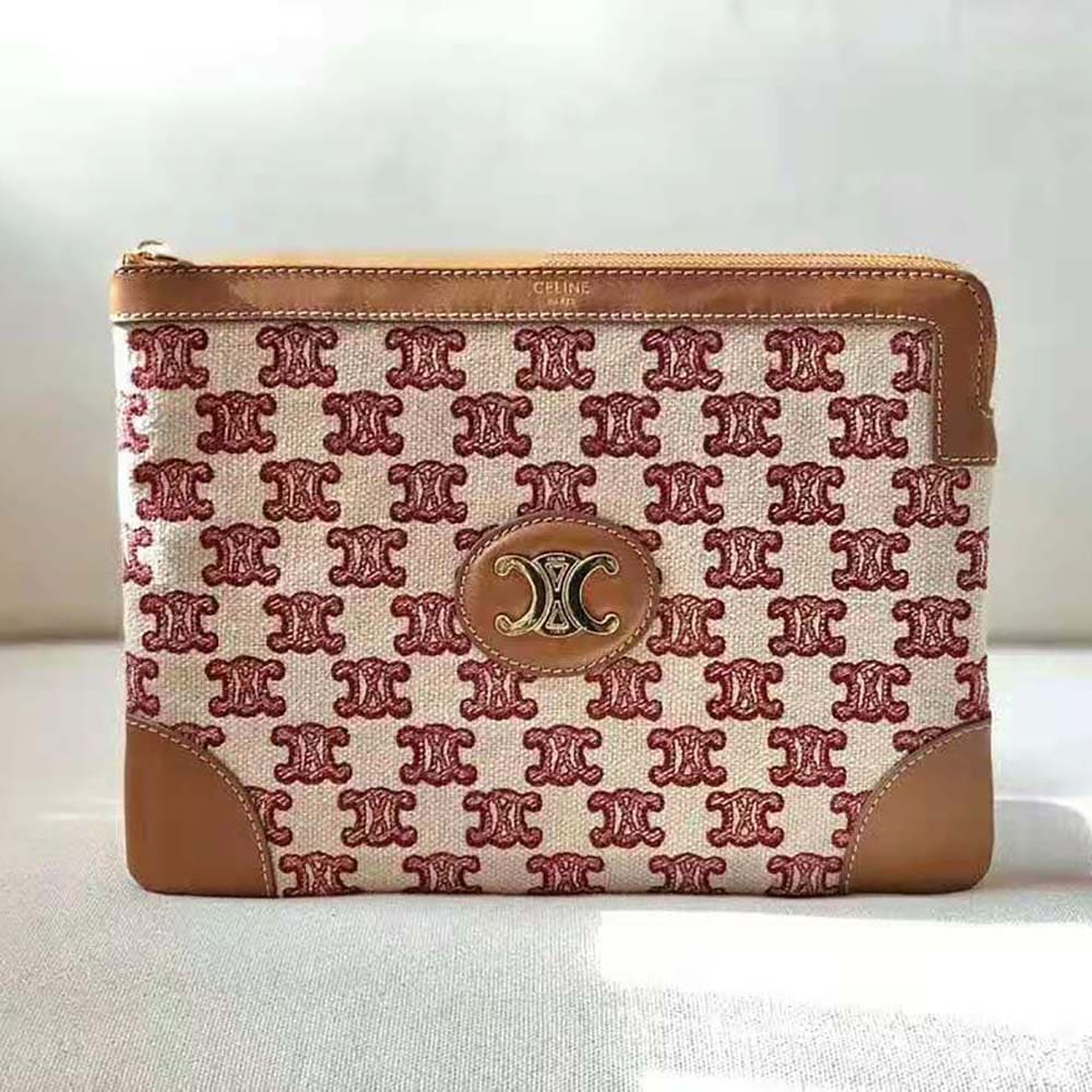 TÚI Celine Women Small Pouch in Textile with Triomphe Embroidery