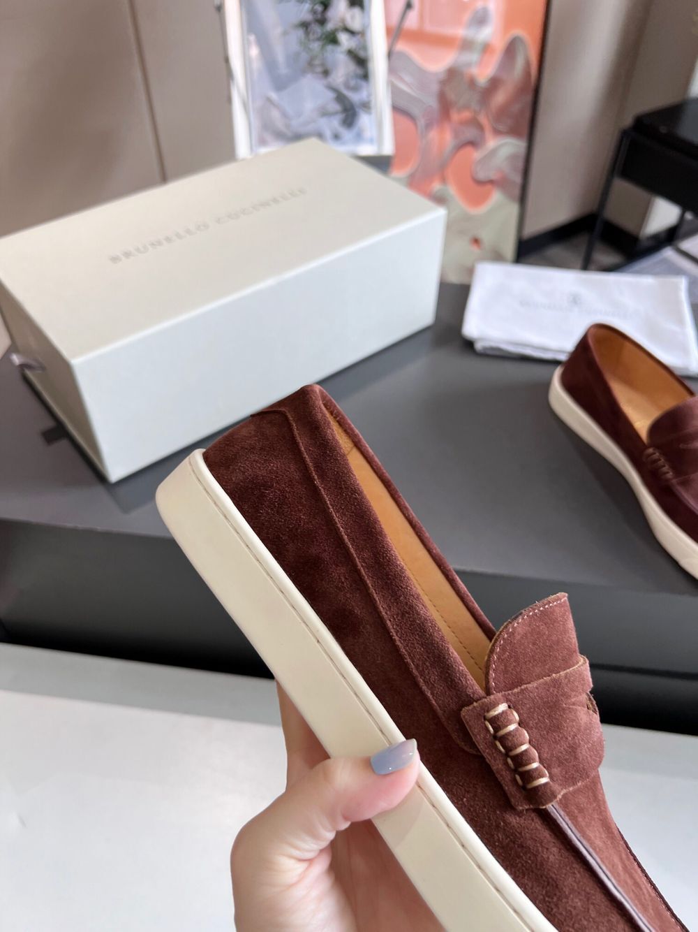 GIÀY BRUNELLO CUCINELLI Suede Burgundy loafer shoes