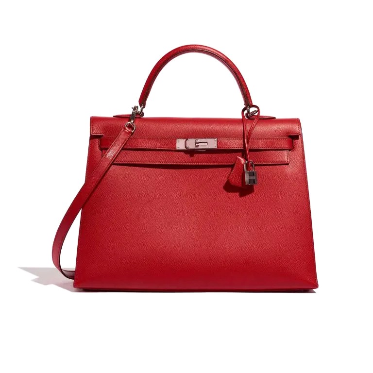 TÚI Hermès Kelly 35 Epsom Rouge Casaque Silver Buckle khóa trắng
