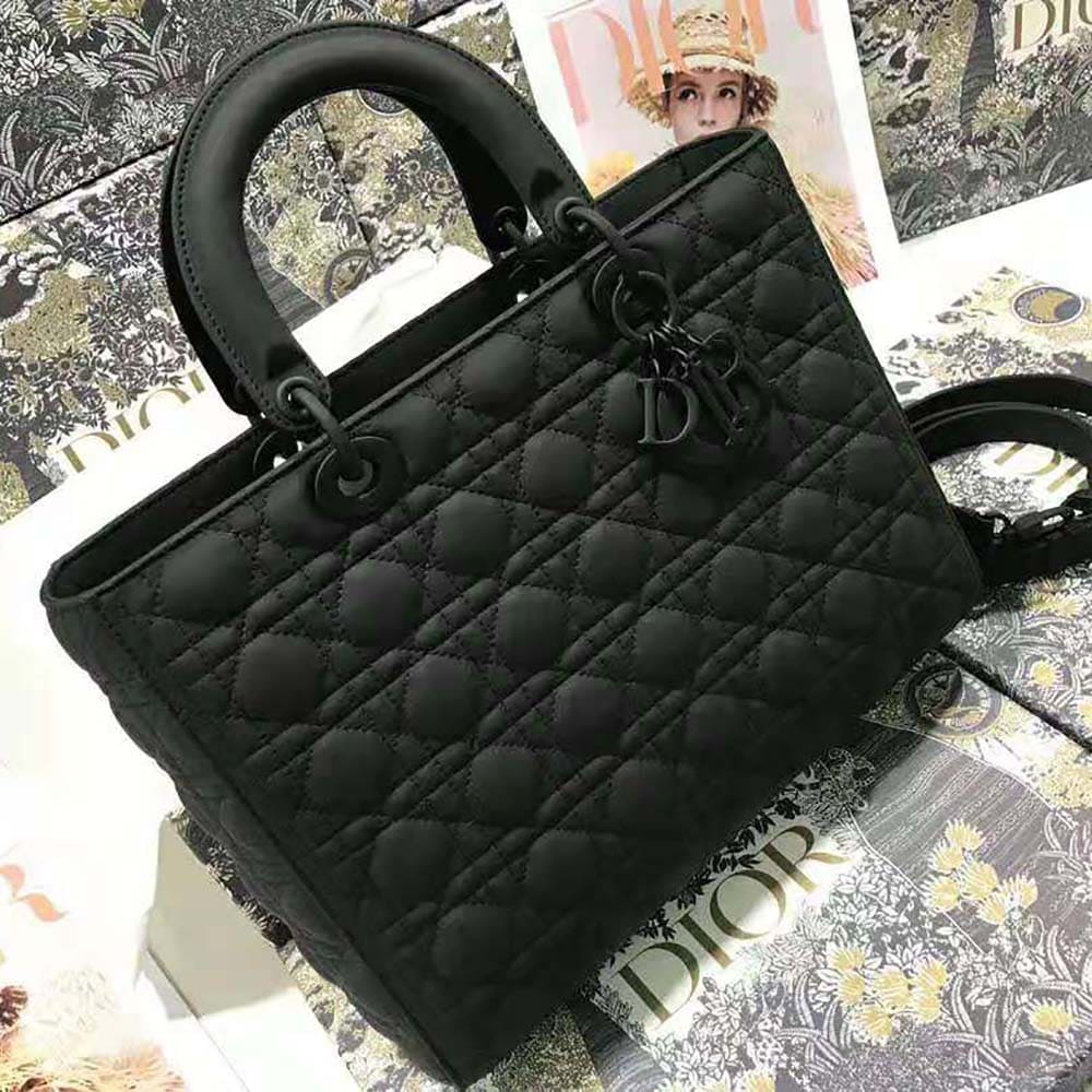 TÚI Dior Women Large Lady Dior Bag Black Ultramatte Cannage Calfskin