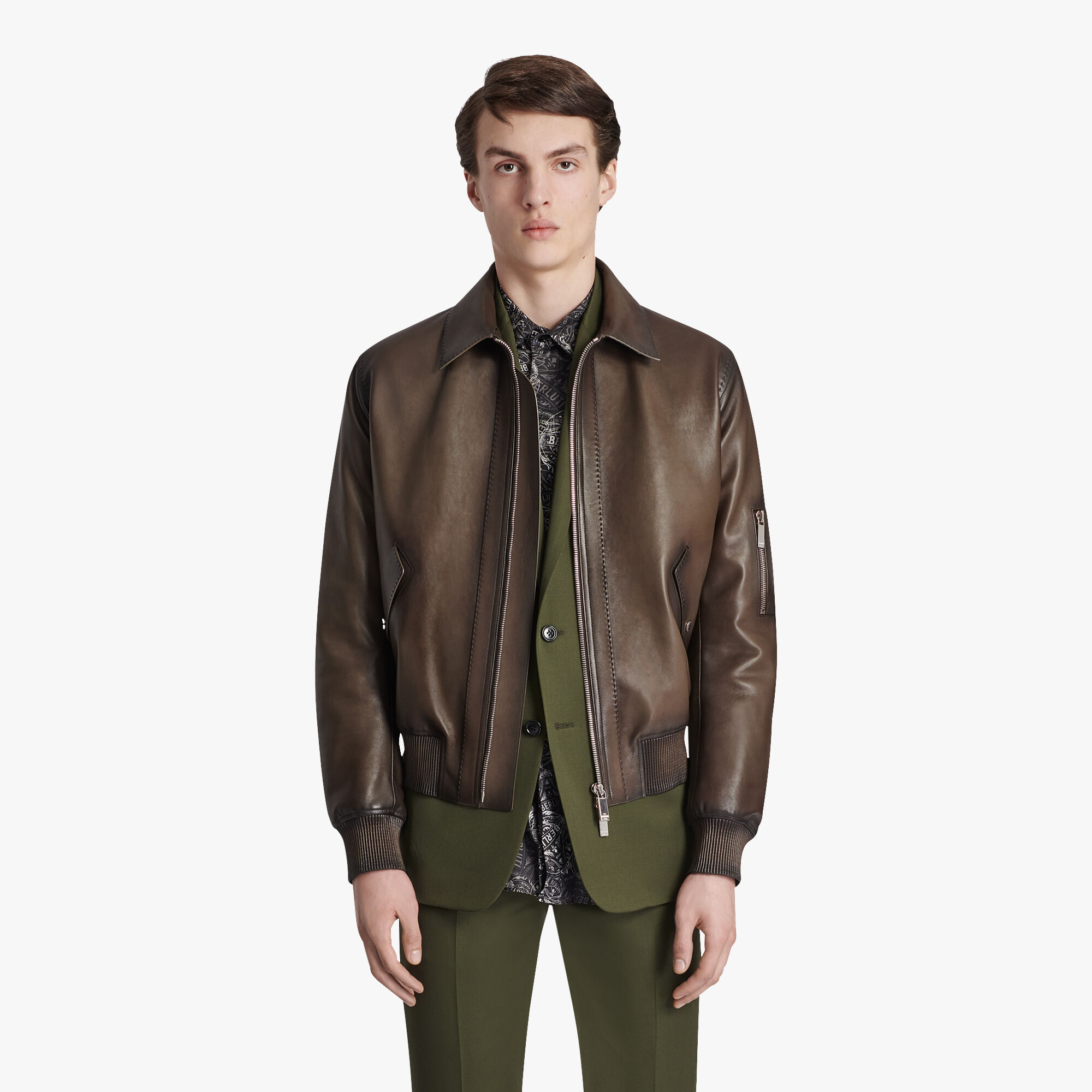 ÁO BERLUTI DARK CHOCOLATE leather jacket SS2021