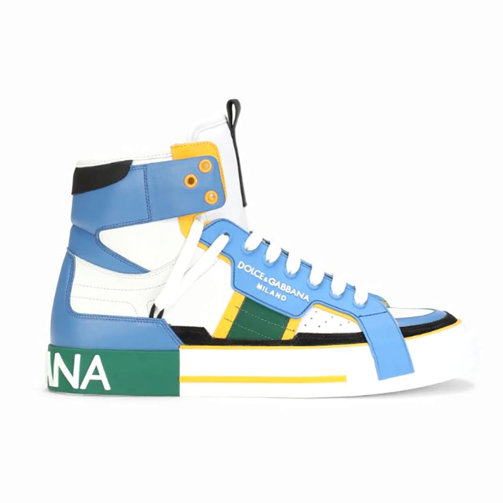 Giày Dolce Gabbana D&G Calfskin Custom  High-Top Sneakers with  Contrasting Details-Blue