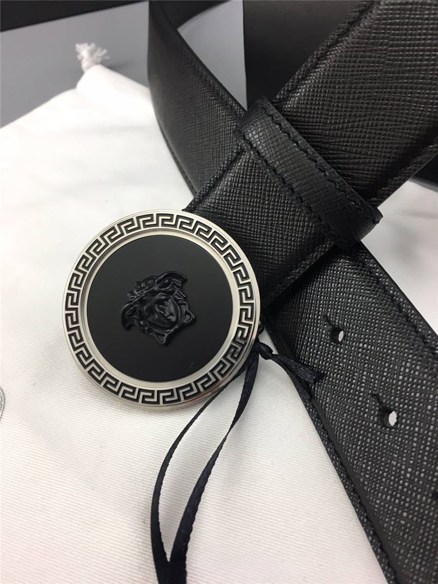 DÂY LƯNG VERSACE MEDUSA HEAD CIRCLE CALFSKIN LEATHER Khóa đen