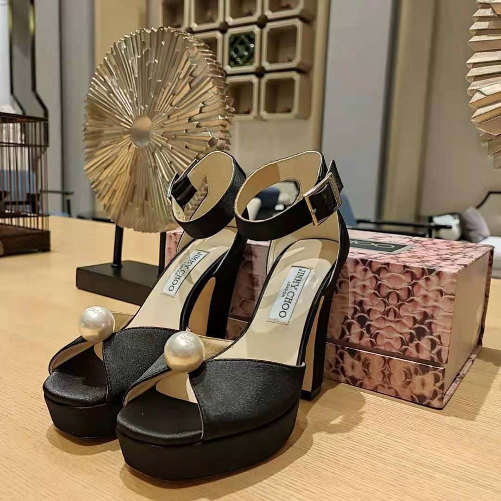 GIÀY Jimmy Choo Women Socorie 120 Black Suede Platform Sandals with Pearl Detailing