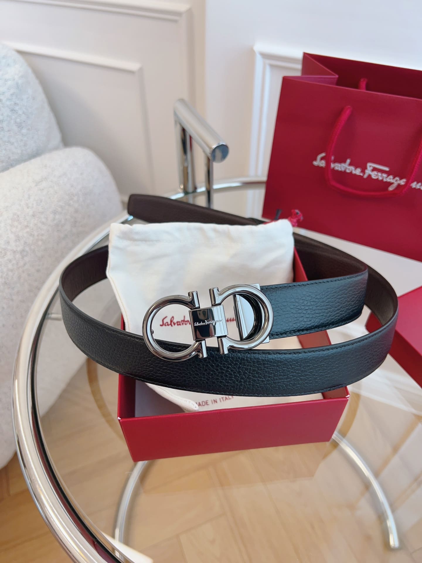 DÂY LƯNG Salvatore Ferragamo Adjustable Gancini Belt Khóa bạc