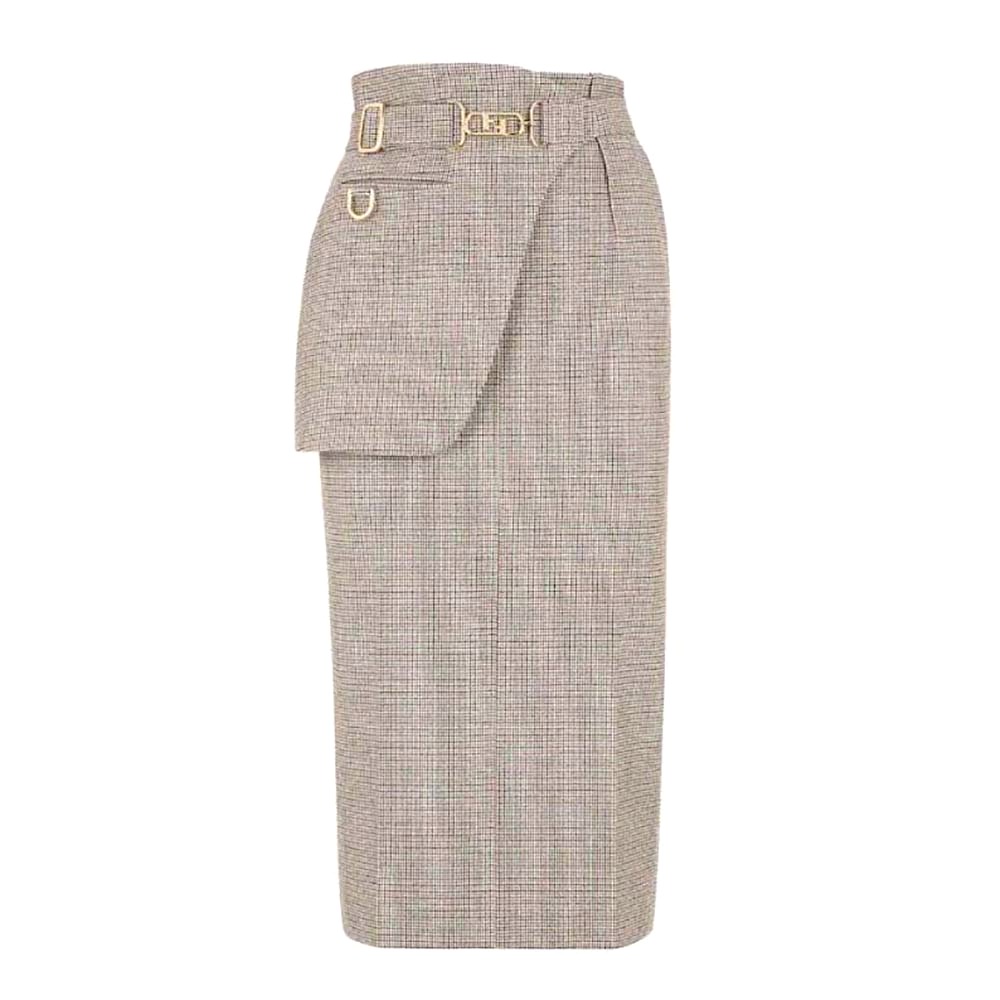 Chân váy Fendi Beige Houndstooth Wool Skirt