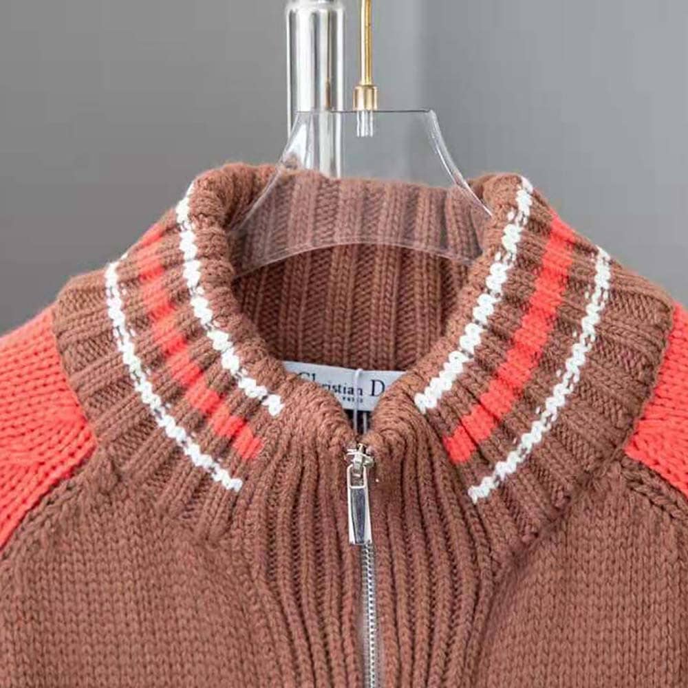 ÁO Dior Men Tears Zipped Blouson Brown and Red Wool and Cashmere Jersey