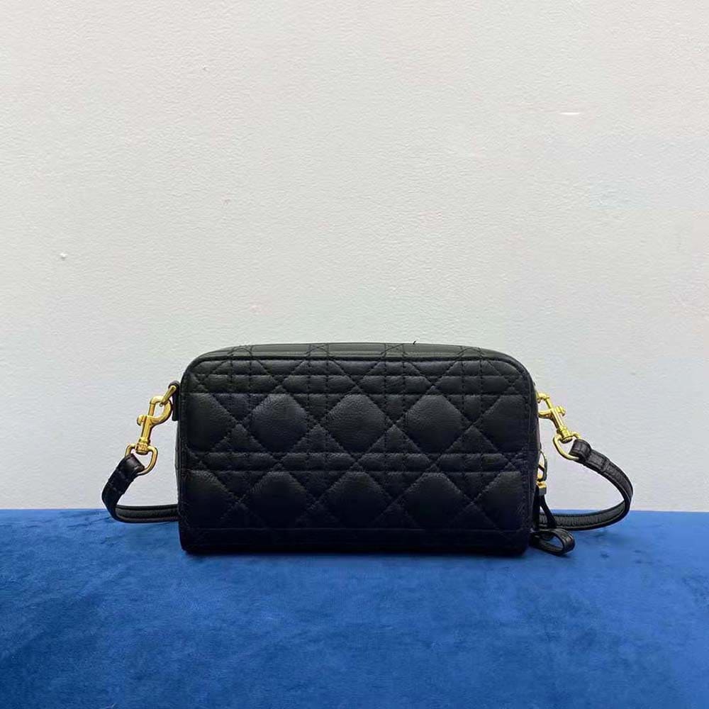 TÚI Dior Women Caro Double Pouch Black Supple Cannage Calfskin