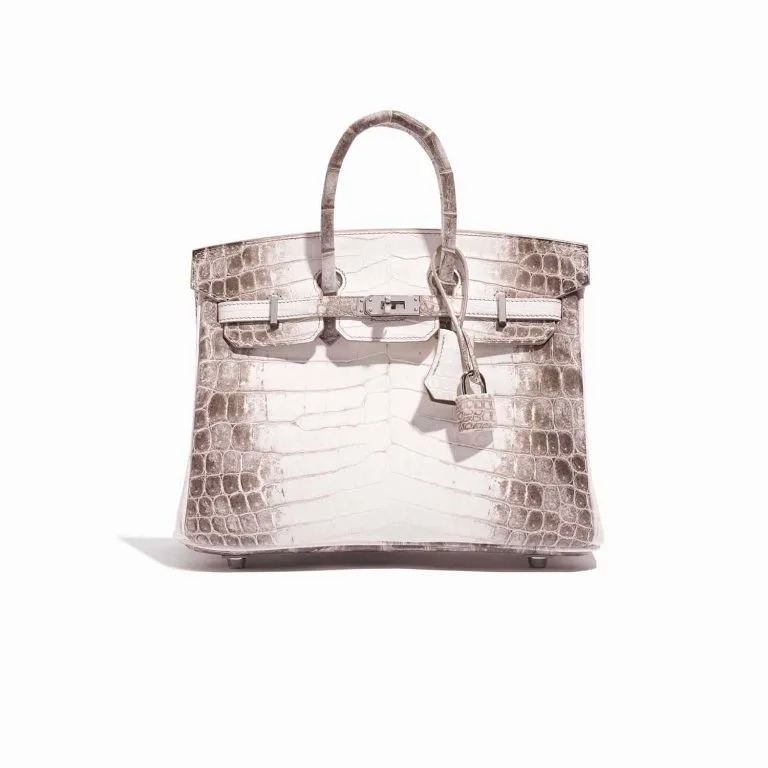 TÚI Hermès Birkin 25 Niloticus Crocodile Himalaya Blanc da cá sấu bạch tạng Himalayan Silver Buckle khóa trắng