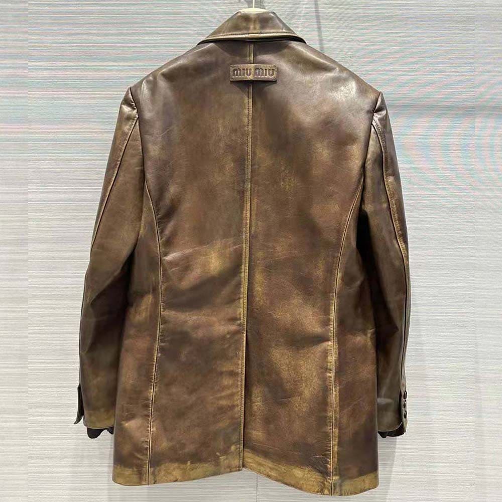 ÁO Miu Miu Women Nappa Leather Jacket with Hot-stamped Logo