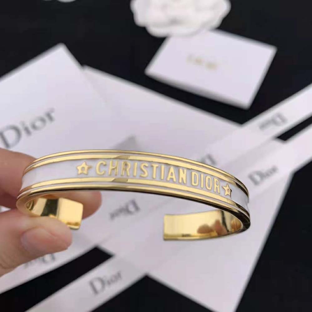Vòng tay Dior Women Code Bangle Gold-Finish Metal and White Lacquer