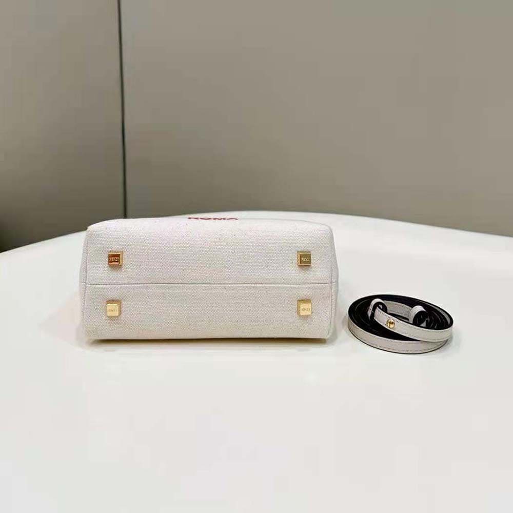 TÚI Fendi Women By The Way Mini Beige Canvas Small Boston Bag