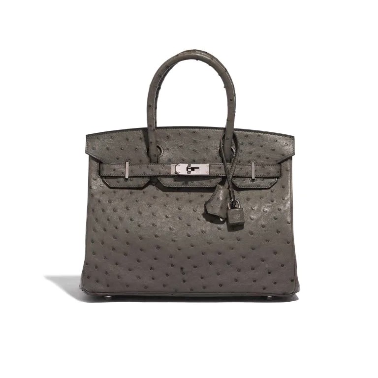 TÚI Hermès Birkin 30 Ostrich Graphite Blue Orage Silver Buckle khóa trắng da đà điểu