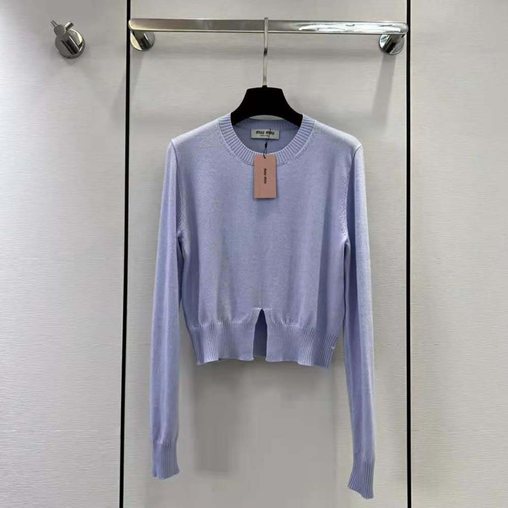 ÁO Miu Miu Women Cashmere Crew-Neck Sweater-Blue