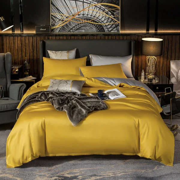 BỘ CHĂN GA GỐI Shemir Gold Silver Reversible Egyptian Cotton Duvet Cover Se