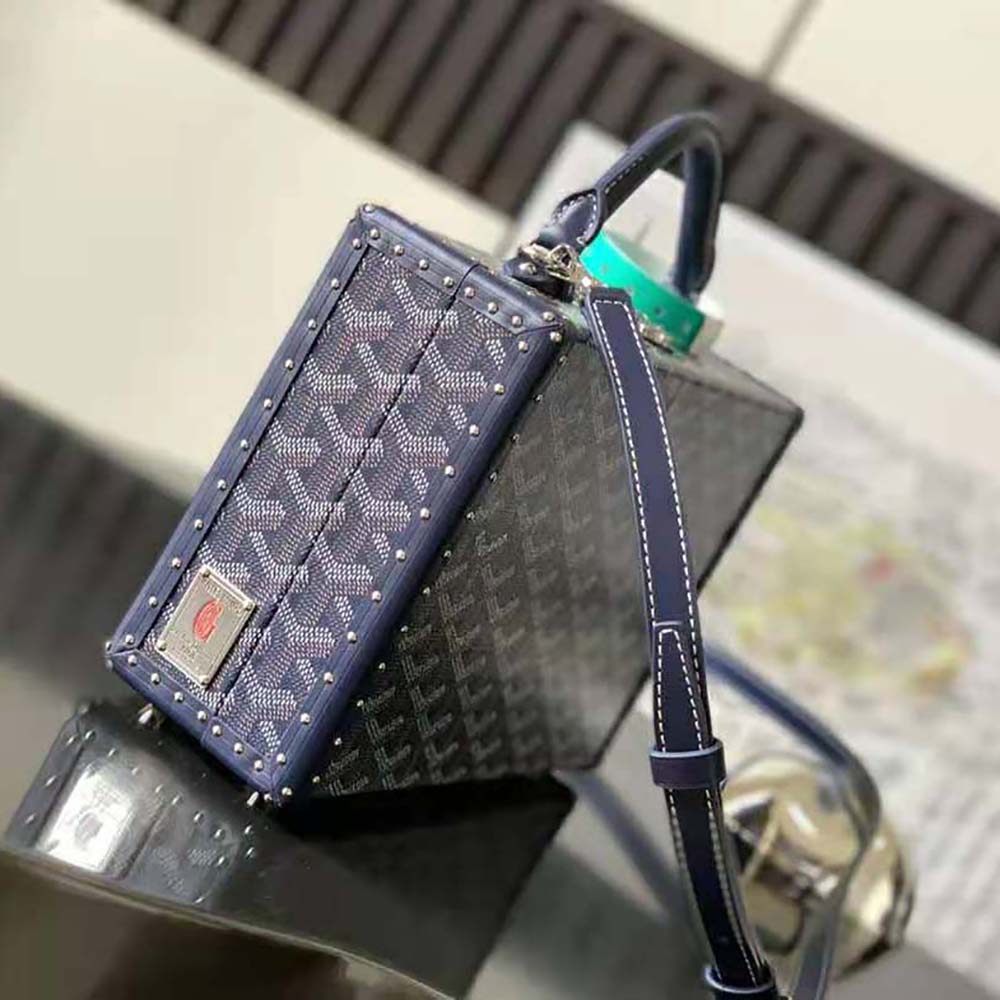 TÚI Goyard Women Sac Malle Grand Hôtel in Goyardine Canvas & Clamecy Calfskin-Navy