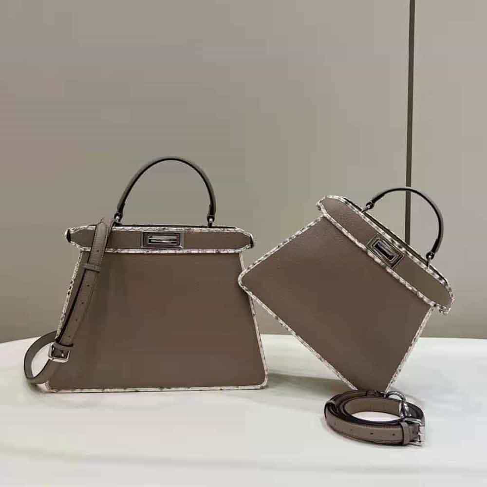 TÚI FENDI Women Peekaboo Iseeu Small Gray Full Grain Leather and Elaphe Bag