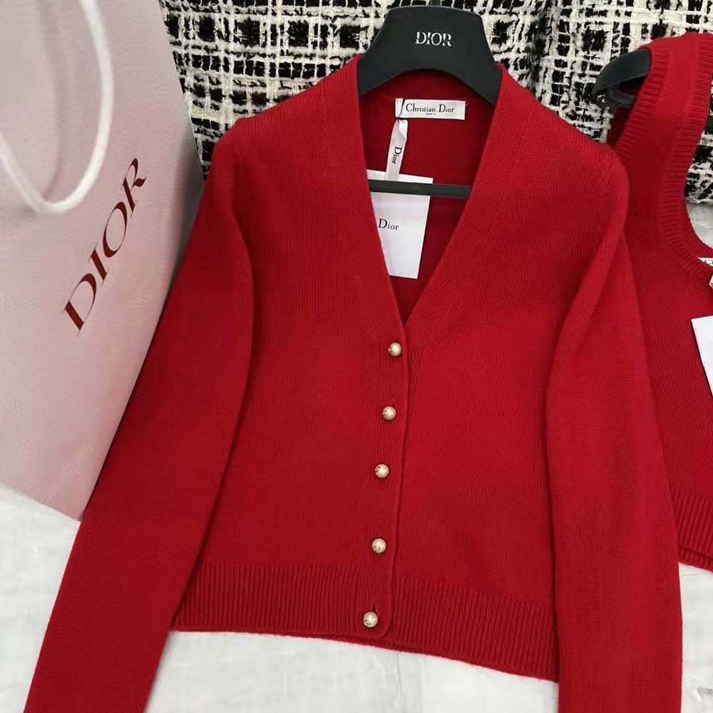 ÁO Dior Women Twin-set Amaryllis Red Cashmere Knit