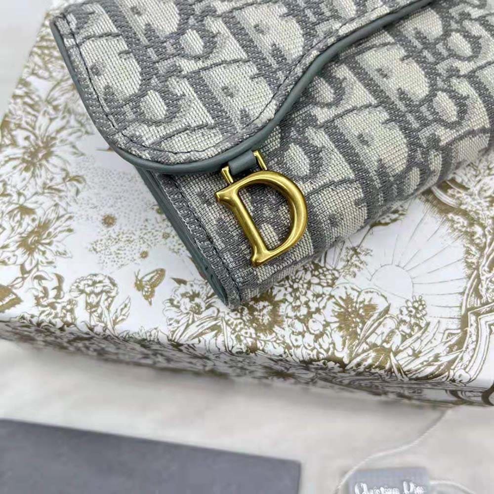 Ví Dior Women Saddle Lotus Wallet Gray Dior Oblique Jacquard