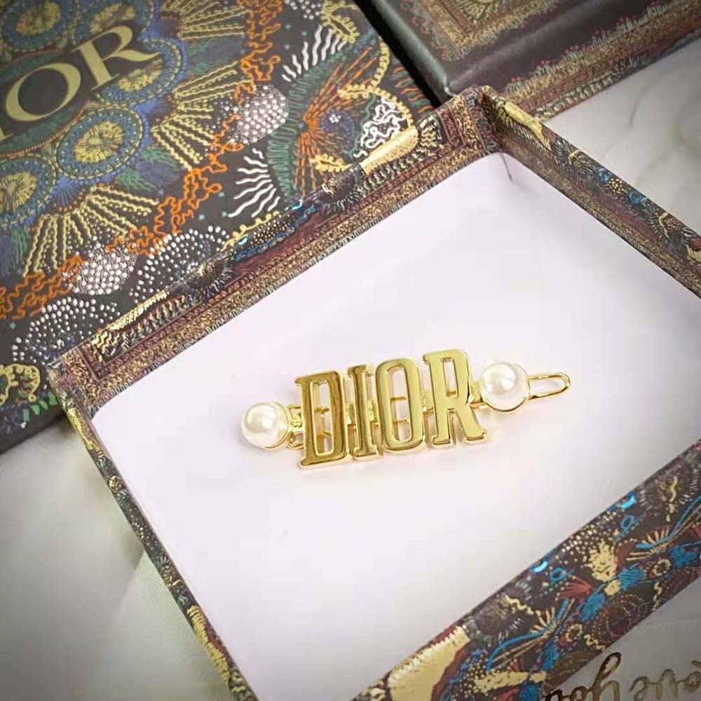 Kẹp tóc Dior Dio(r)evolution Barrette Gold-Finish Metal and White Resin Pearls