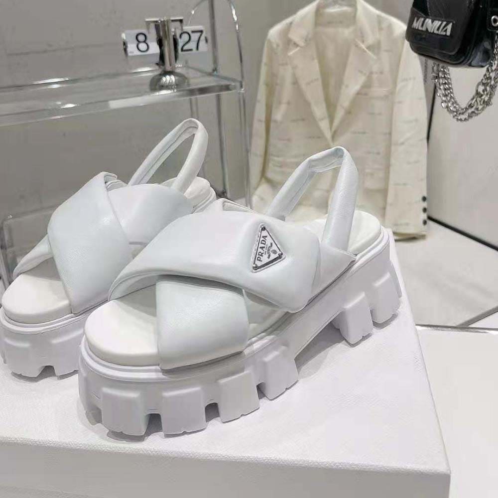 DÉP SANDALS Prada Women Monolith Padded Nappa Leather Sandals-White