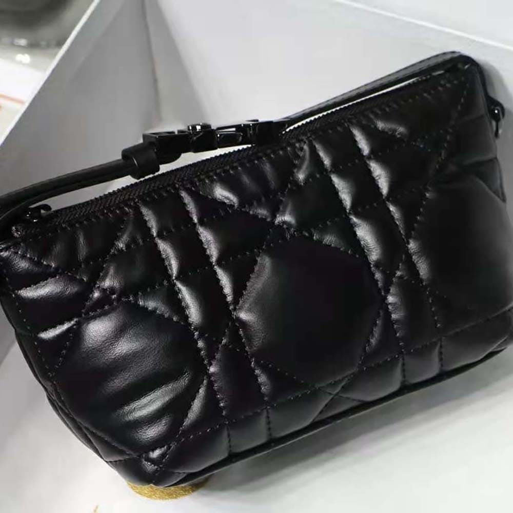 TÚI Dior Women Small Diortravel Nomad Pouch Black Macrocannage Calfskin