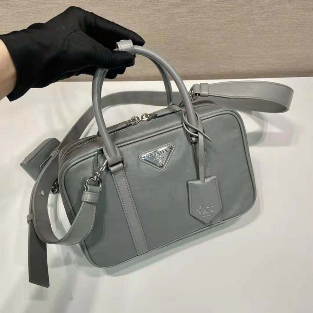 TÚI Prada Women Medium Antique Nappa Leather Top Handle Bag-Gray