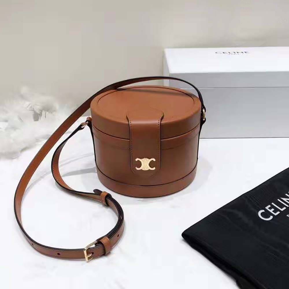 TÚI Celine Women Medium Tambour Bag in Smooth Calfskin-Brown