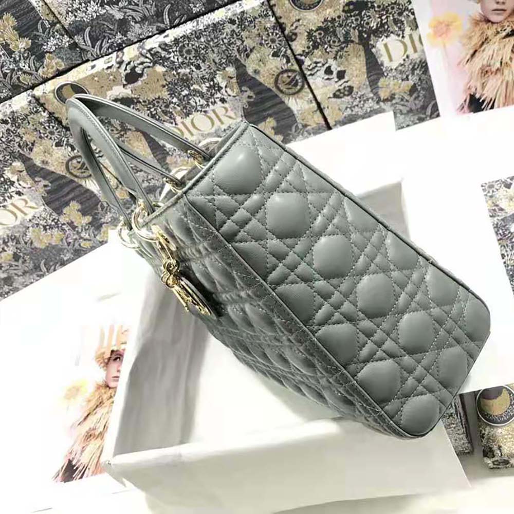 TÚI Dior Women Large Lady Dior Bag Gray Cannage Lambskin