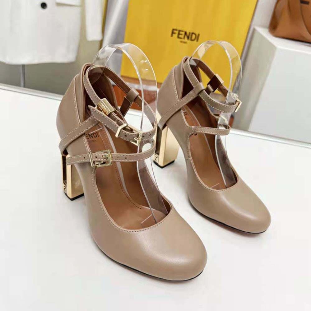 GIÀY Fendi Women Delfina Dove Gray Leather High-heeled Court Shoes
