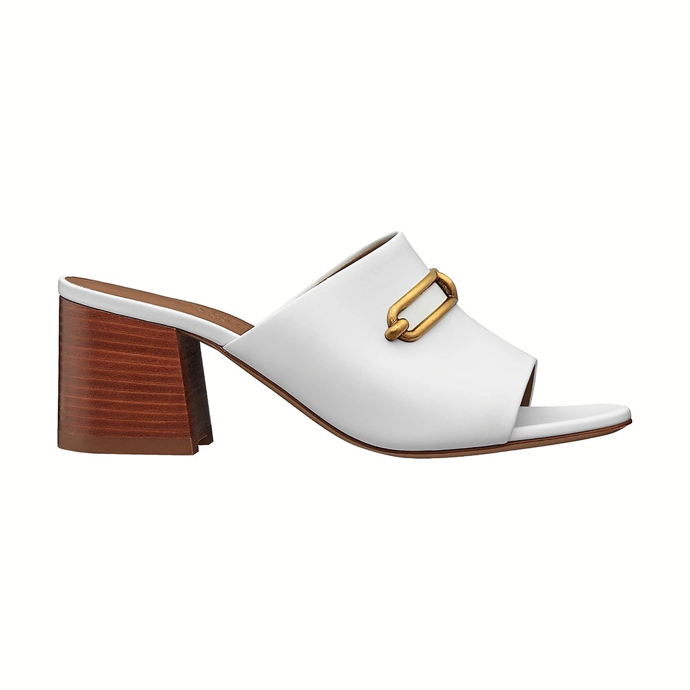 GIÀY Hermes Women Camilla Mule High Heel Mule in Calfskin-White SS2022