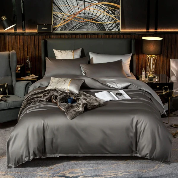 BỘ CHĂN GA GỐI Shemir Grey Silver Reversible Egyptian Cotton Duvet Cover Set