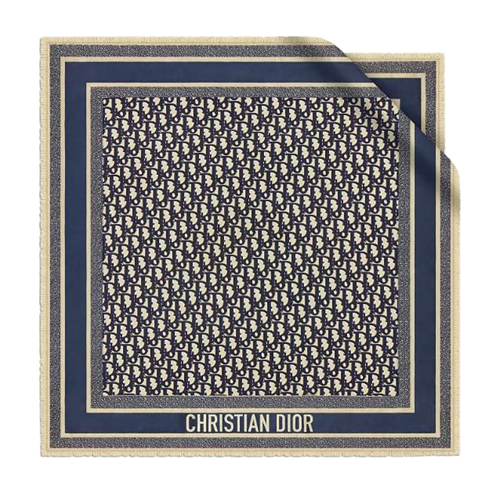 KHĂN Dior Women Dior Oblique Square Scarf Navy Blue Silk Twill