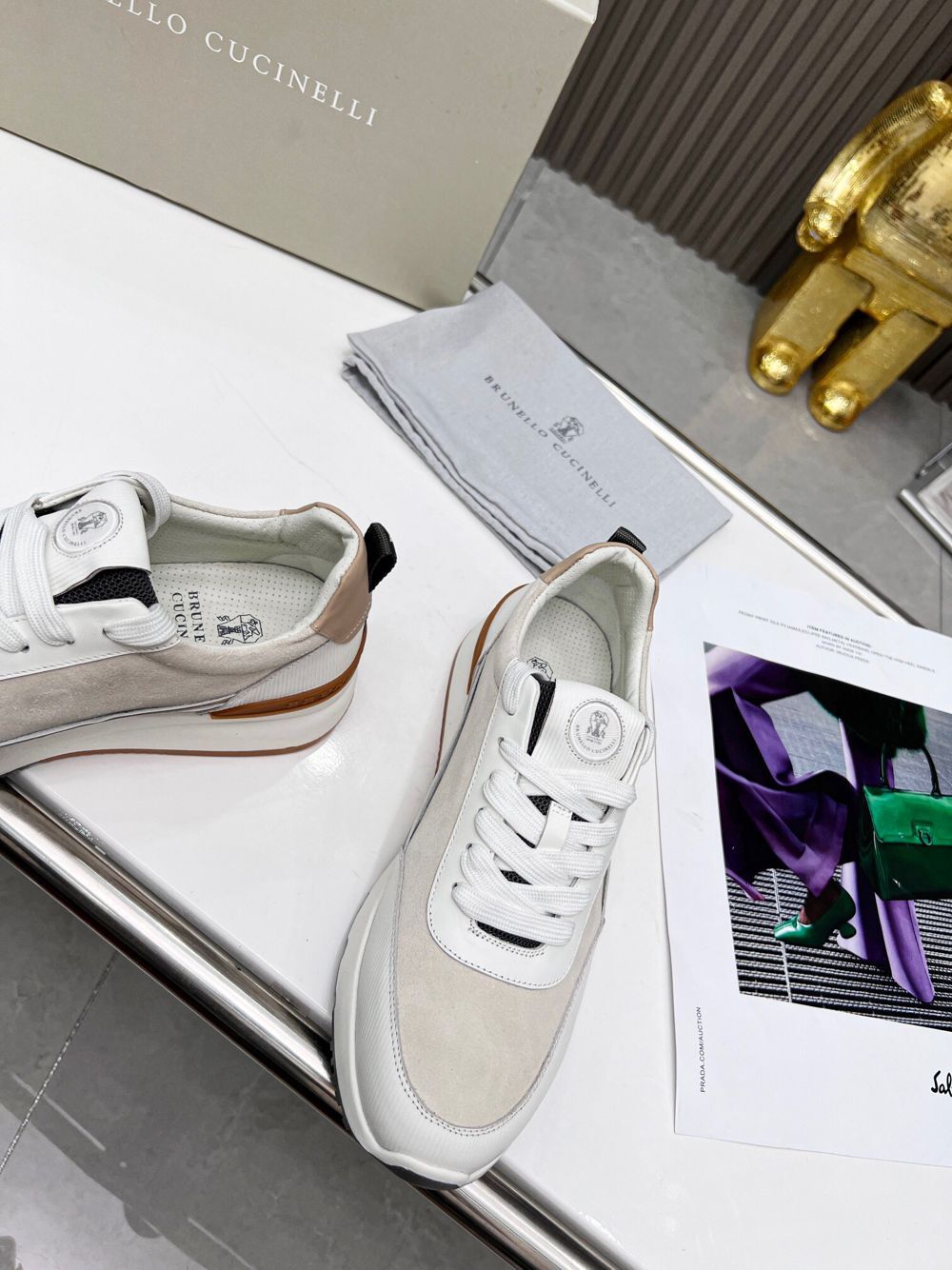 GIÀY BRUNELLO CUCINELLI Suede White Sneaker shoes