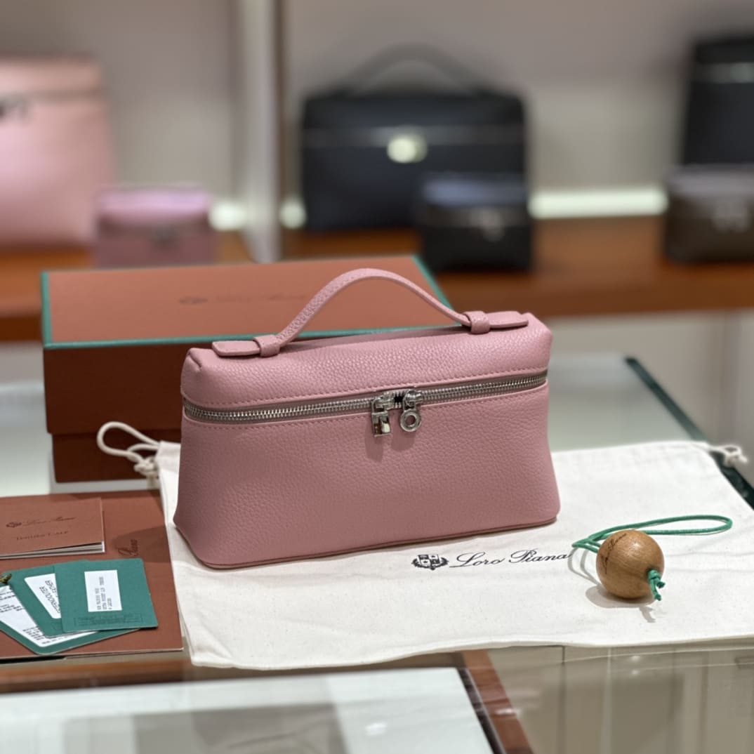 TÚI Loro Piana Women Extra bằng da bê màu hồng Peach Blossom Pink 19