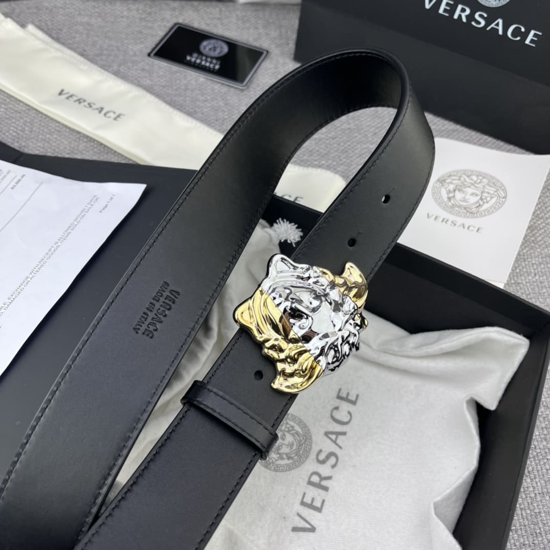 DÂY LƯNG VERSACE MEDUSA HEAD CALFSKIN LEATHER Khóa vàng trắng