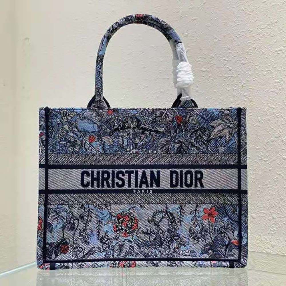 TÚI Dior Women Medium Dior Book Tote Denim Multicolor Dior Jardin Magique Embroidery