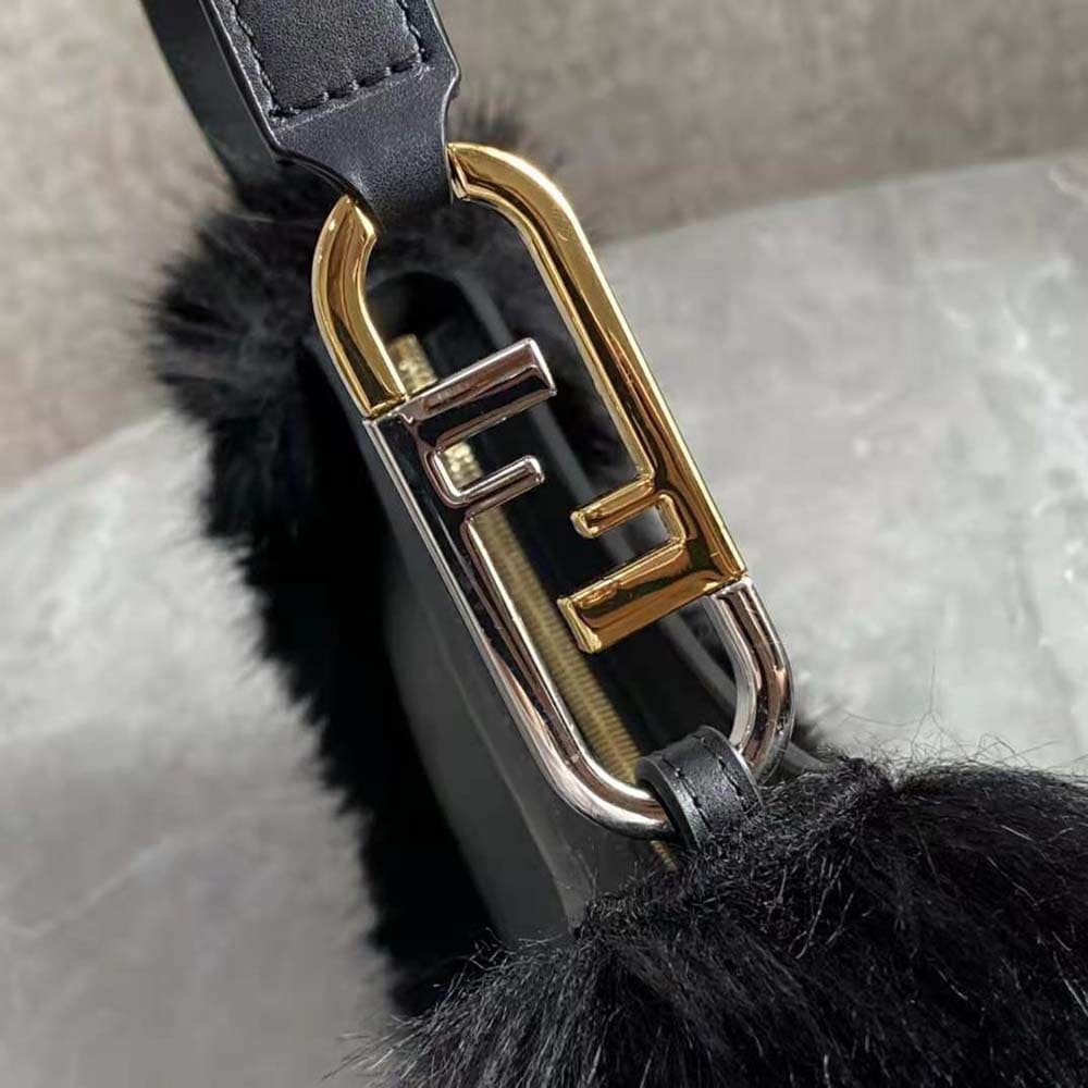 TÚI Fendi Women O’Lock Swing Black Fox Fur and Leather Pouch