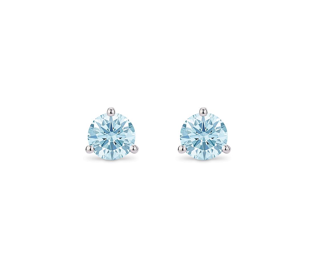 Bông tai vàng trắng 18K Au750 Blue Moissanite Diamond Round Solitaire Stud Earrings