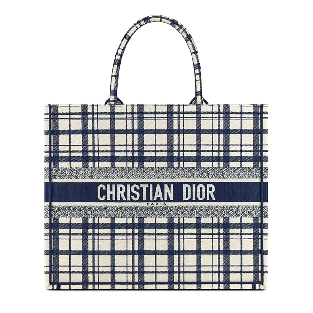 TÚI Dior Women Book Tote Blue Check’n’Dior Embroidery