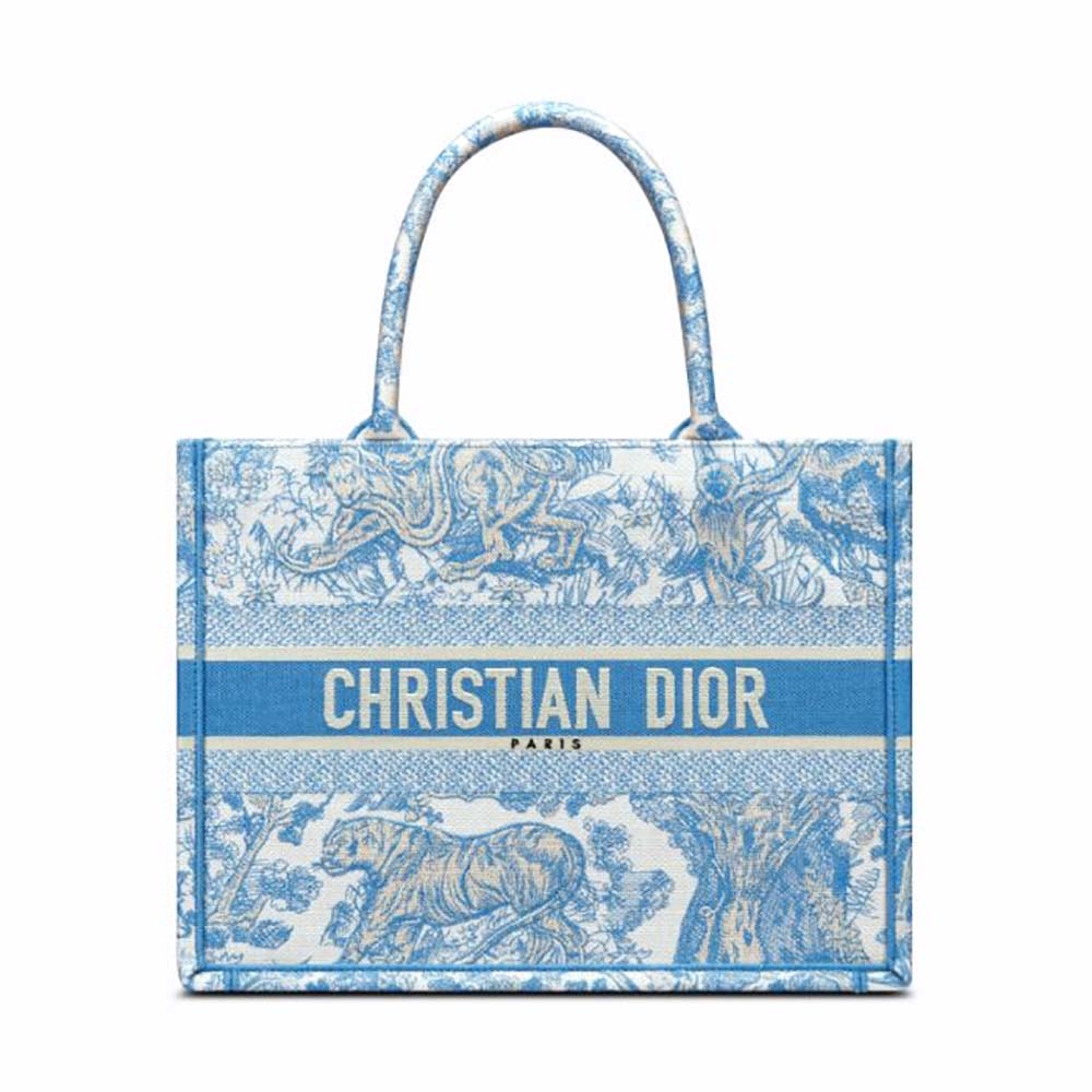 TÚI Dior Women Small Dior Book Tote Cornflower Blue Toile de Jouy Embroidery
